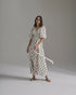 Ermita Martellato Silk Midi Dress / Ivory - Black Polka Palms